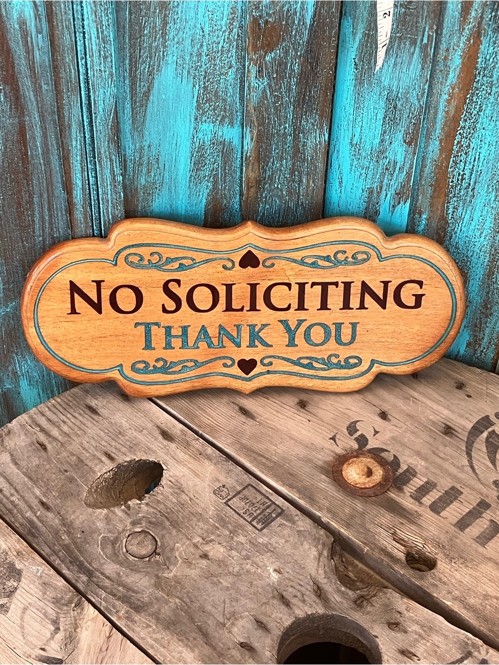 Vintage Wooden Handmade No Soliciting Wall Sign